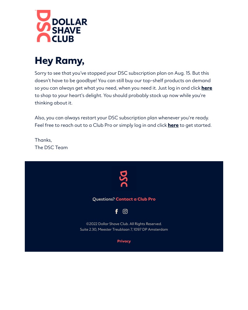 Dollar Shave Club - Your DSC Full Service Cancellation Info