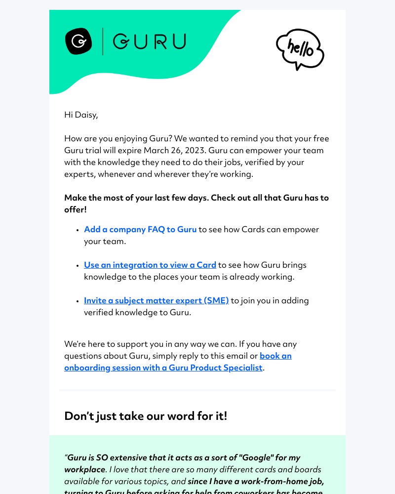 Guru - Your free Guru trial expires soon