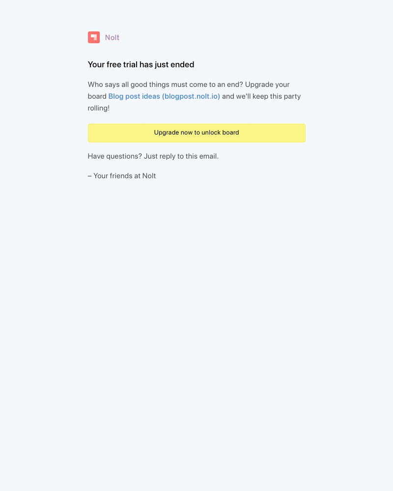 Nolt - Your free trial has just ended