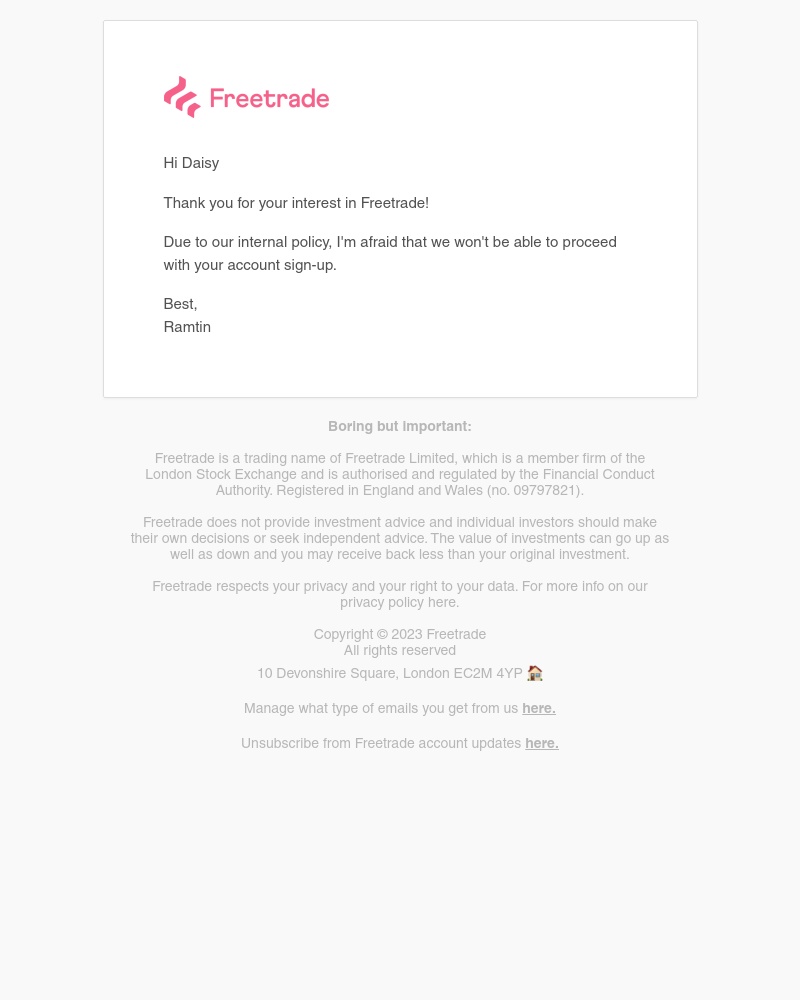 Freetrade - Your Freetrade account application