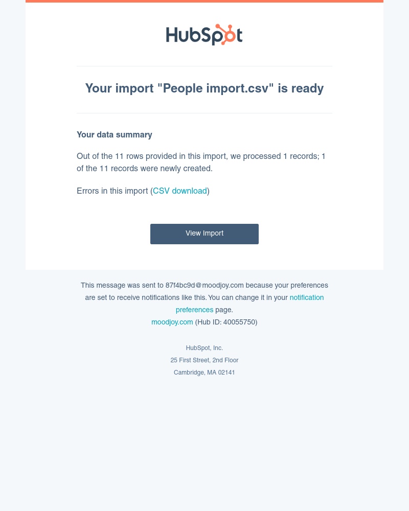 HubSpot CRM - Your import "People import.csv" is ready