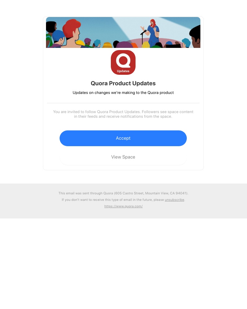 Quora - Your invitation to join Quora Product Updates as a follower