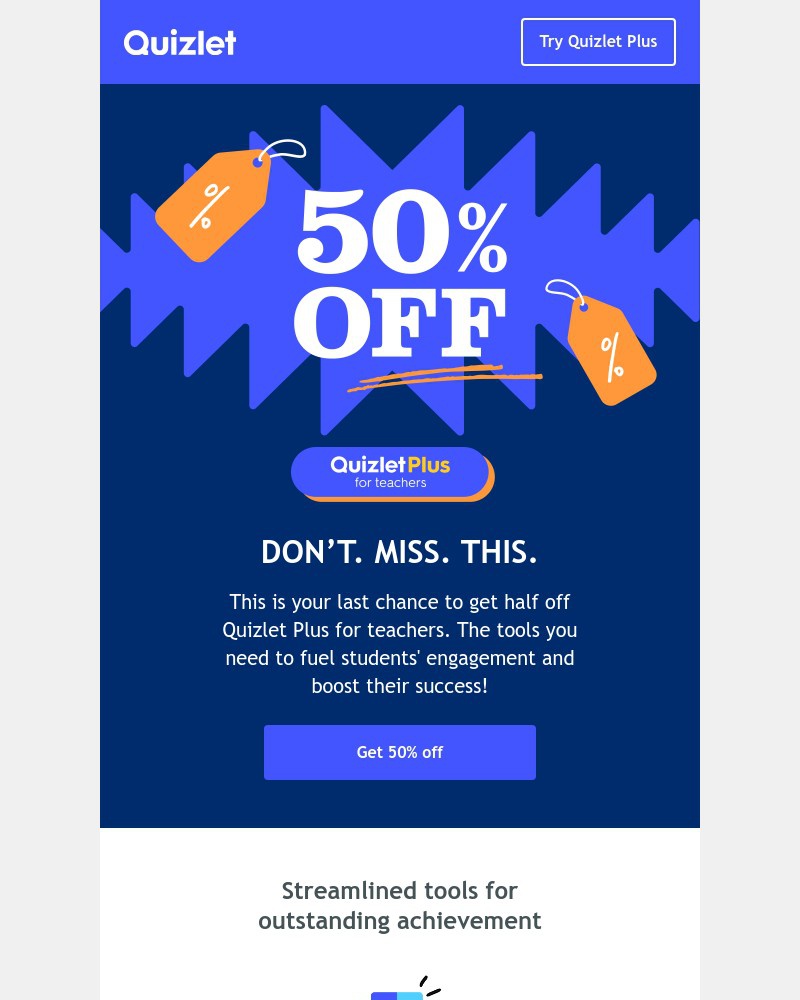 Quizlet - ⌛️Your last chance to get 50% off Quizlet Plus for teachers