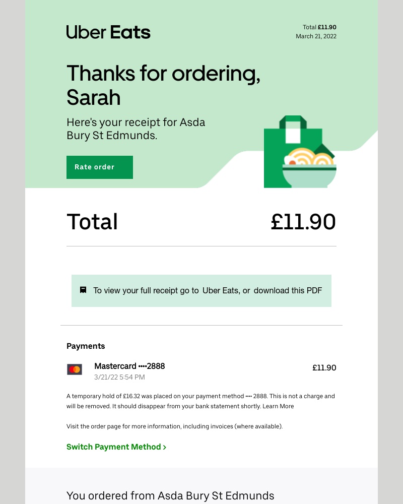 Uber Eats - Your Monday evening order with Uber Eats