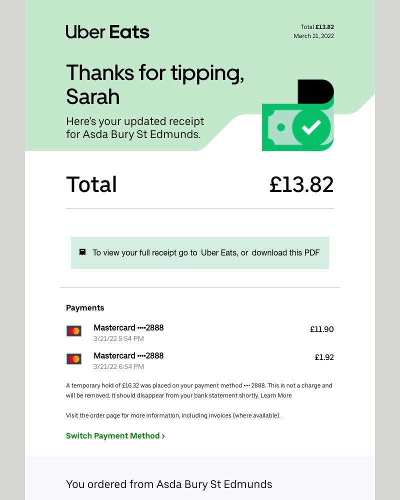 Uber Eats - Your Monday evening order with Uber Eats