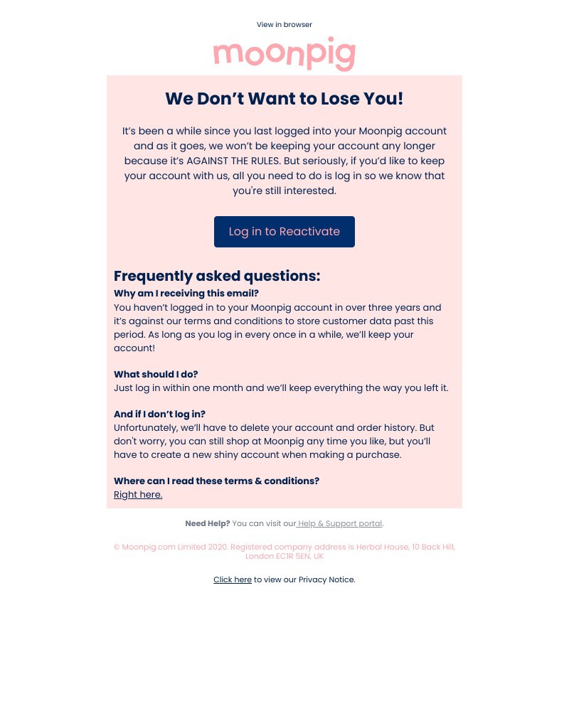 Moonpig - Your Moonpig account needs attention