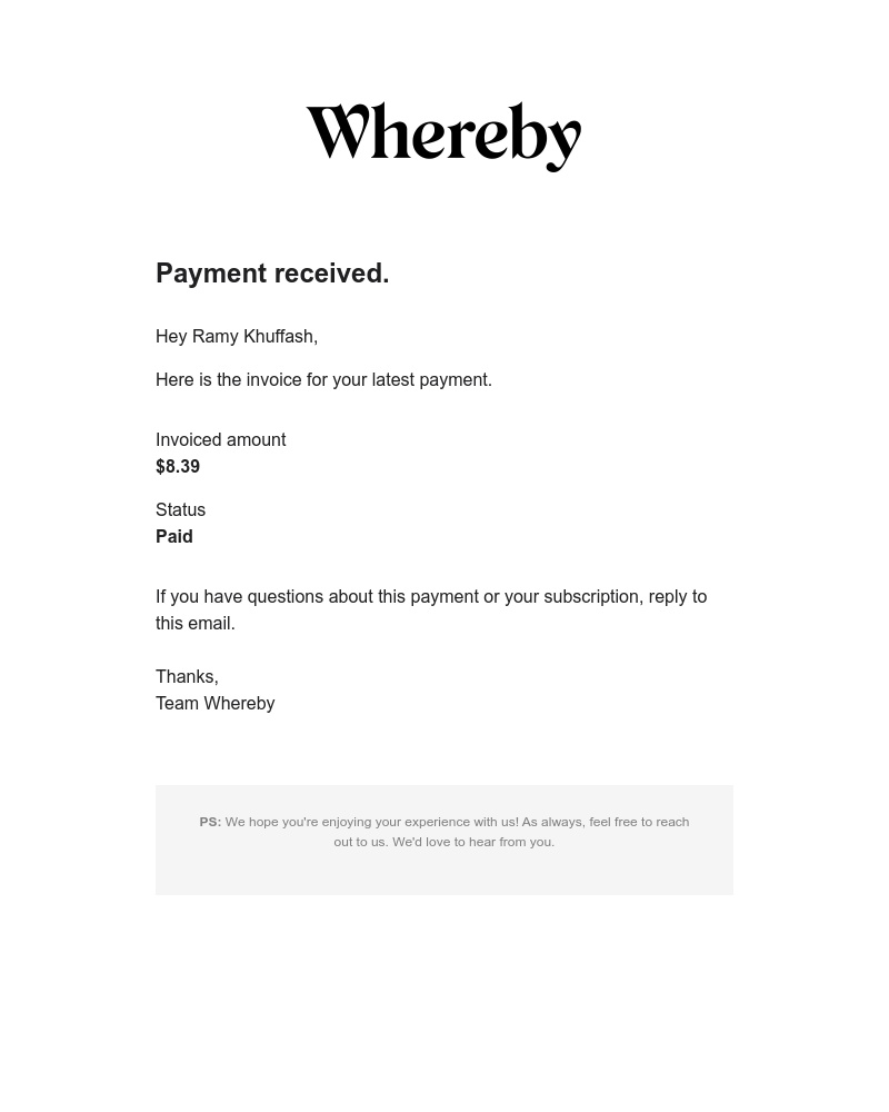 Whereby - Your most recent invoice for your Pro plan