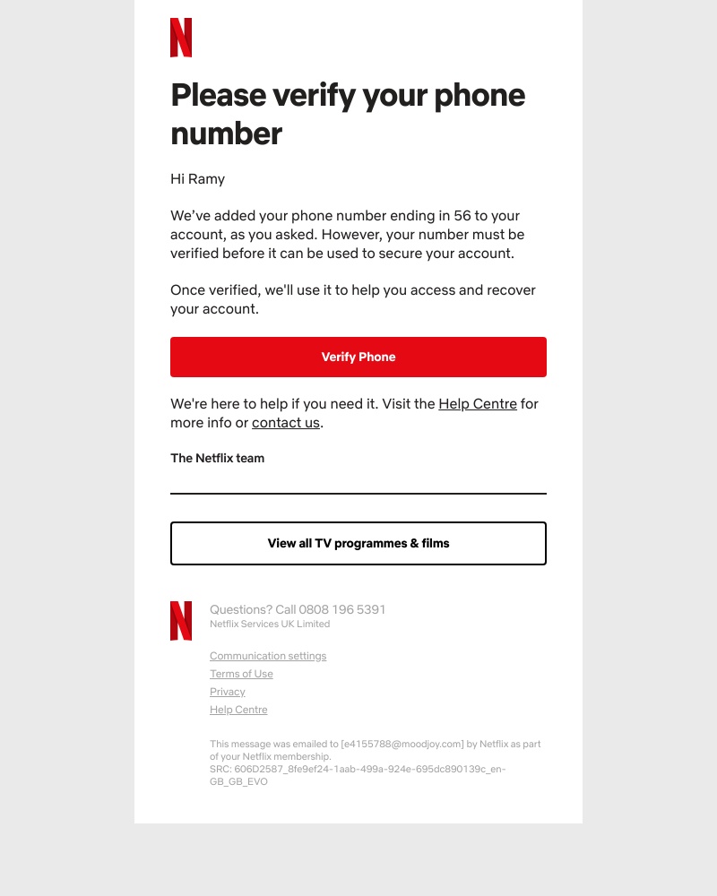Netflix - Your phone number has been added