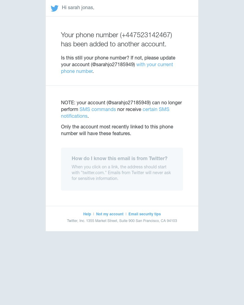 Twitter - Your phone number has been added to another account
