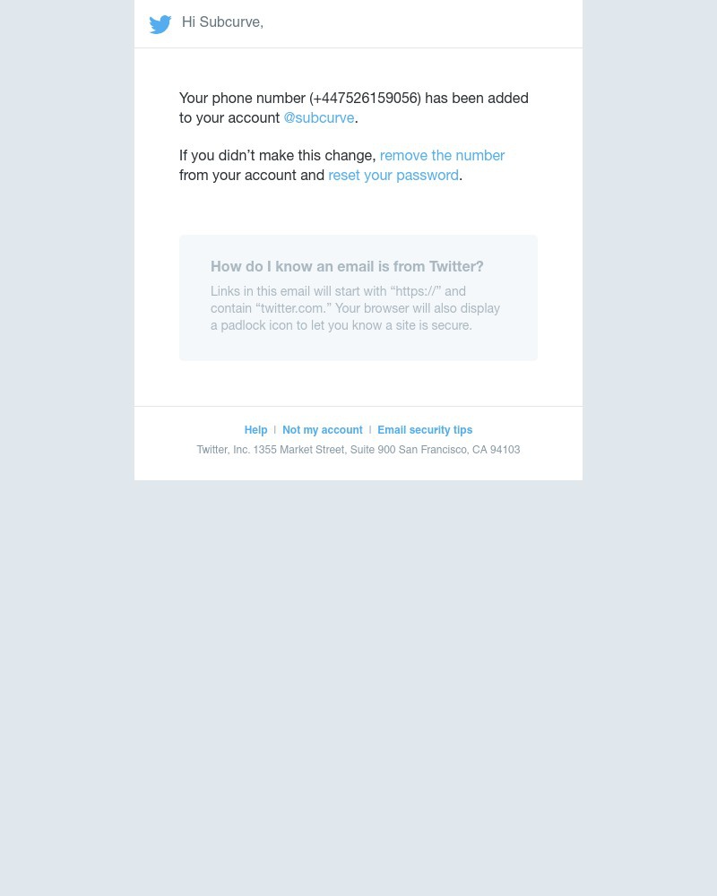 Twitter - Your phone number has been added to your account
