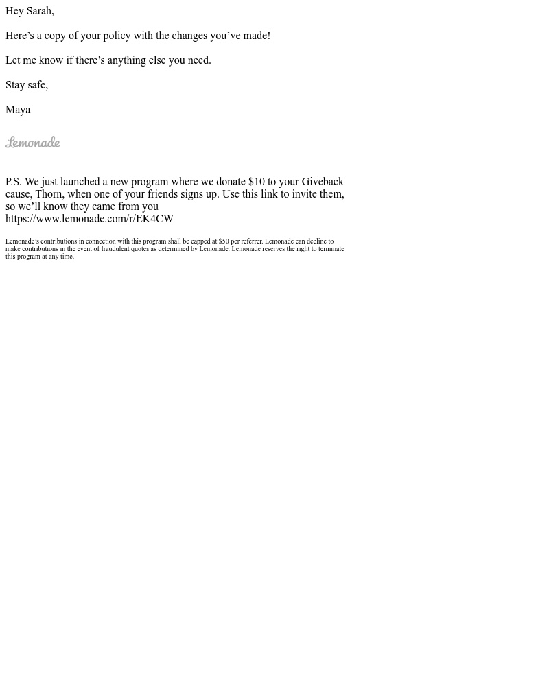 Lemonade - Your policy was updated