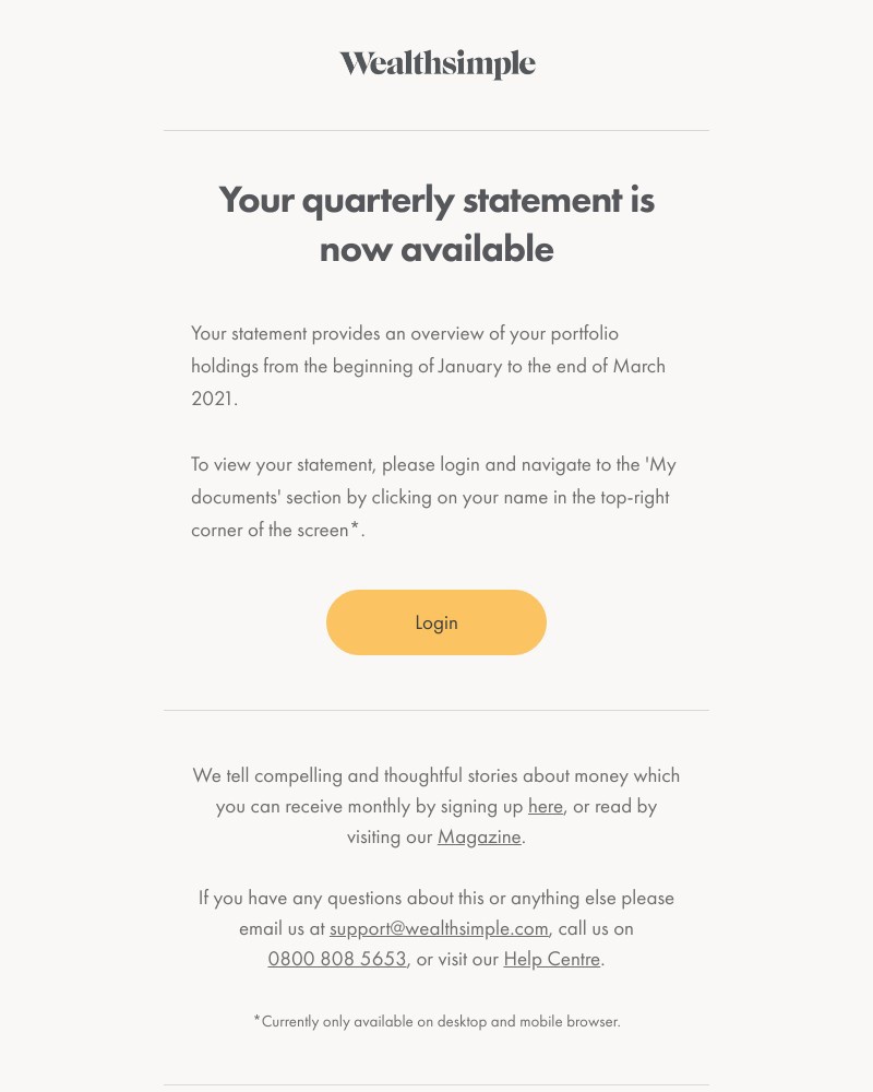 Wealthsimple - Your quarterly statement is now available