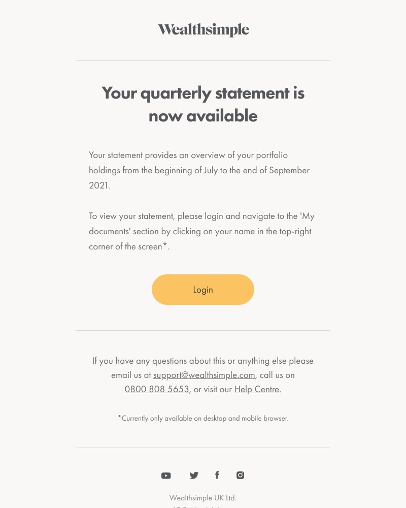 Wealthsimple - Your quarterly statement is now available