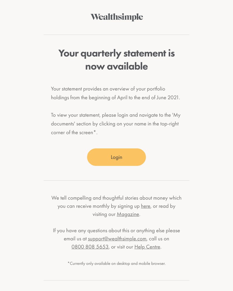 Wealthsimple - Your quarterly statement is now available