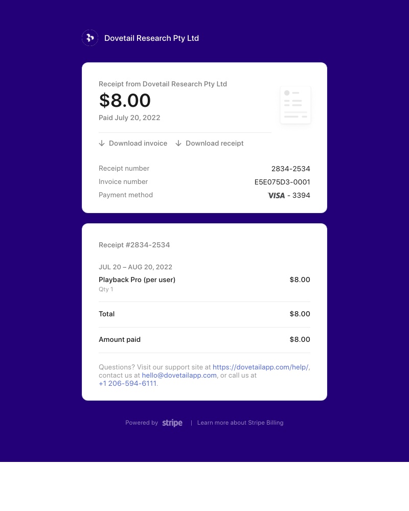 Dovetail - Your receipt from Dovetail Research Pty Ltd #2834-2534