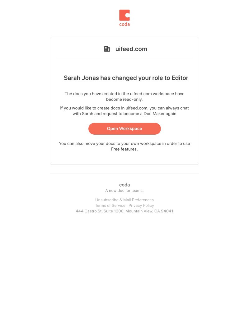 Coda - Your role was changed to Editor at uifeed.com
