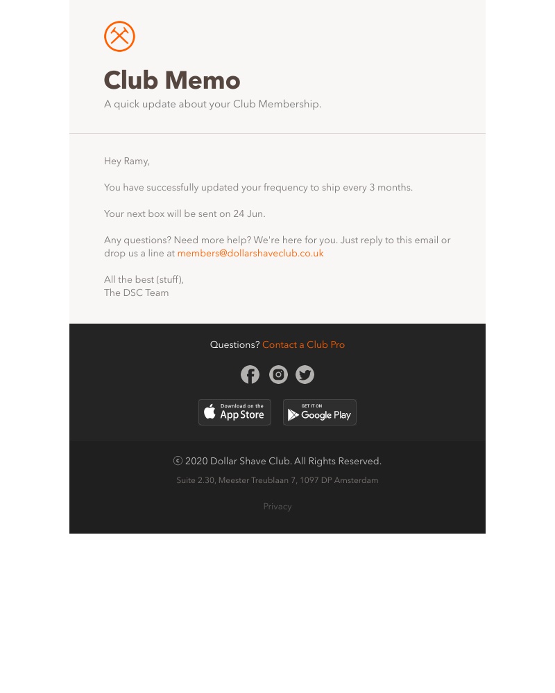 Dollar Shave Club - Your shipment schedule is updated