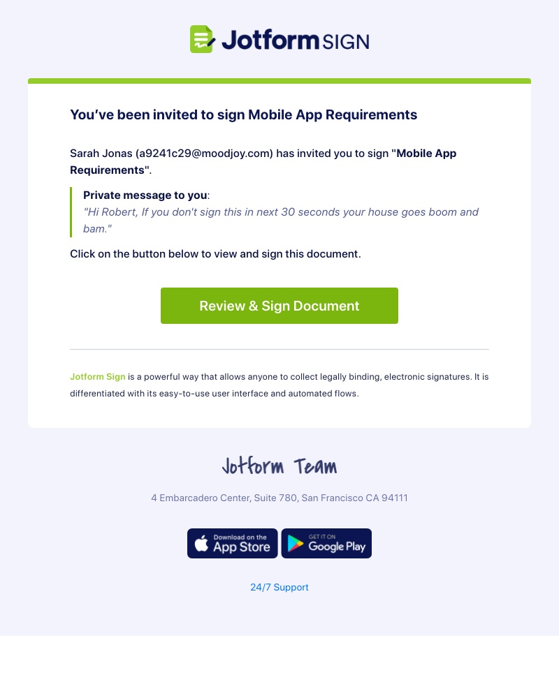 Jotform - Your signature requested for Mobile App Requirements
