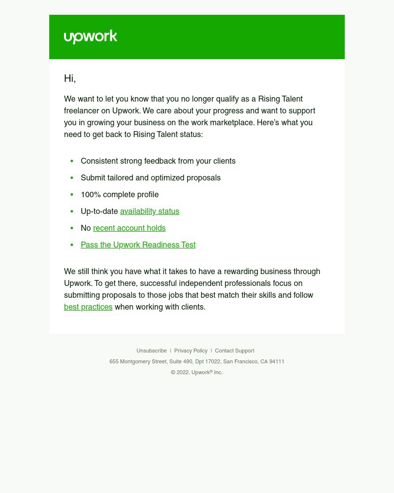 Upwork - Your status has changed