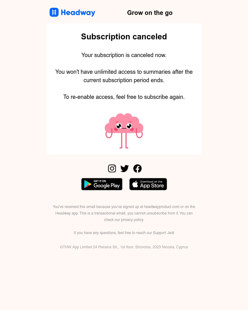 Headway - Your subscription status was updated