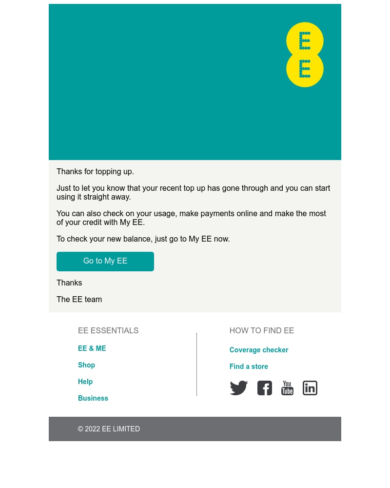 EE - Your top up was successful