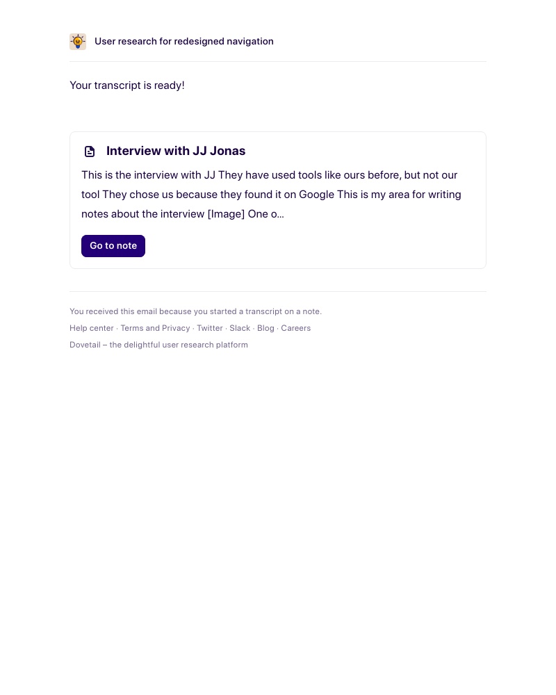 Dovetail - Your transcript is ready in Dovetail!