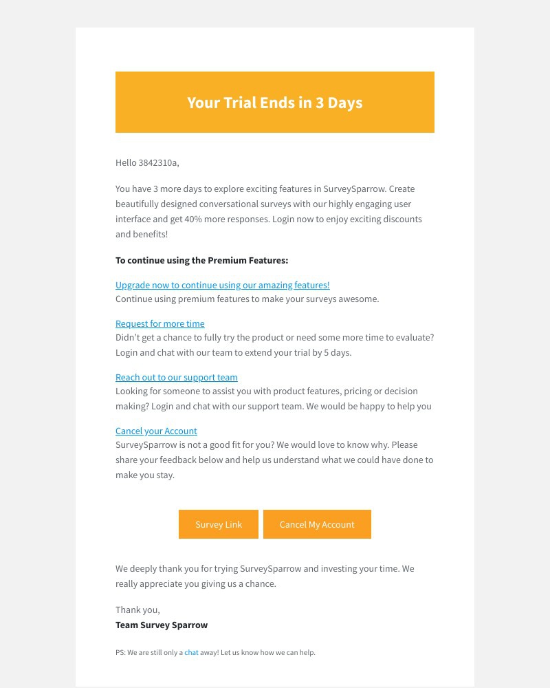 SurveySparrow - Your Trial Ends in 3 days!