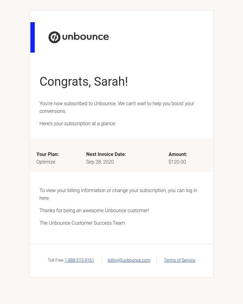Unbounce - Your Unbounce Subscription Details