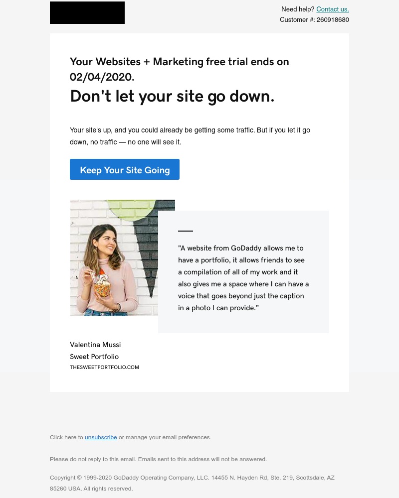 GoDaddy - Your Websites + Marketing free trial is almost over.