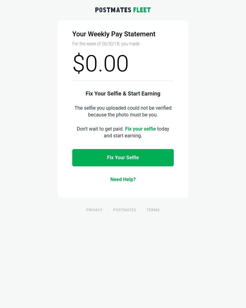 Postmates - Your weekly pay statment