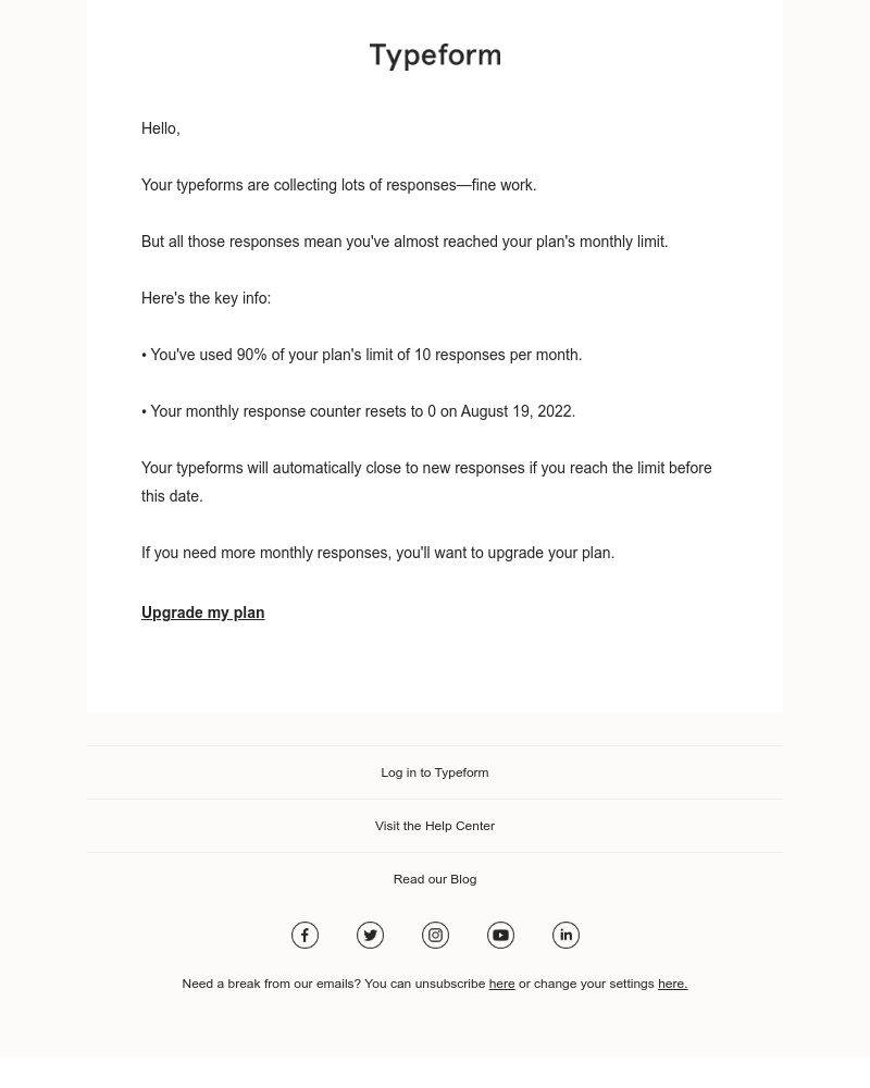 Typeform - You're close to your response limit