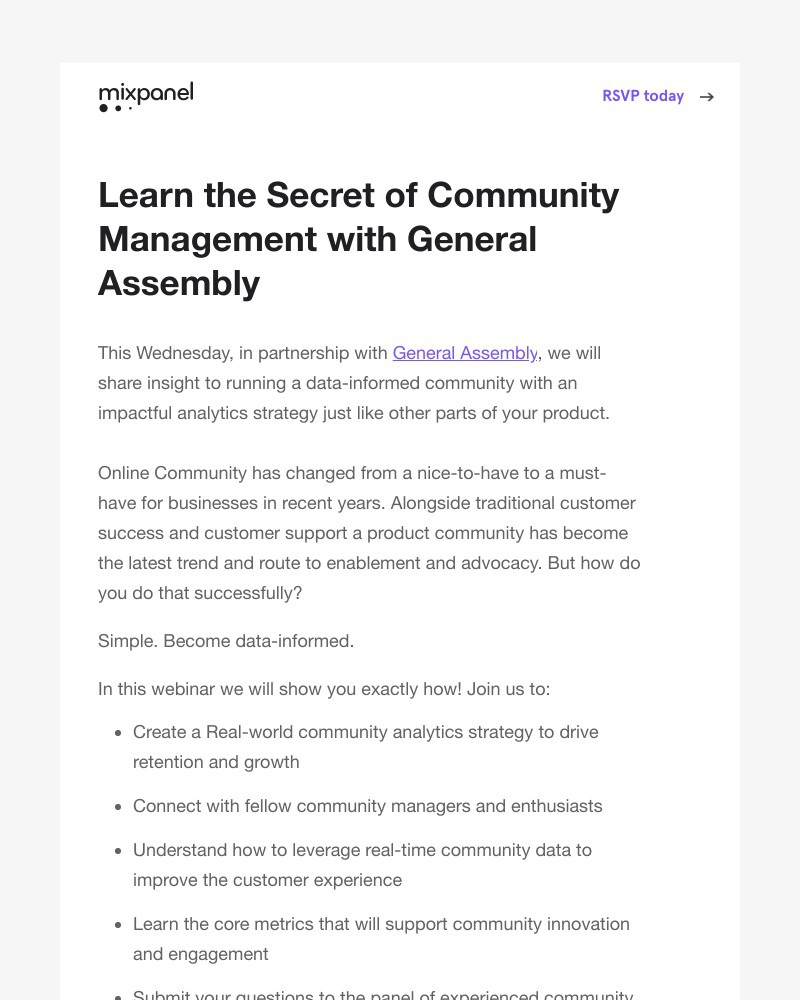 Mixpanel - You're invited! Learn the secret of community management – Nov 24