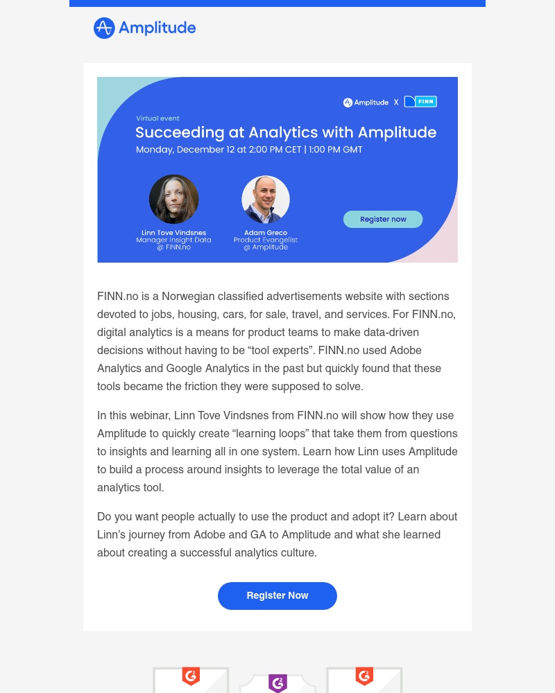 Amplitude - You're invited: Live webinar - Succeeding at Analytics with Amplitude.