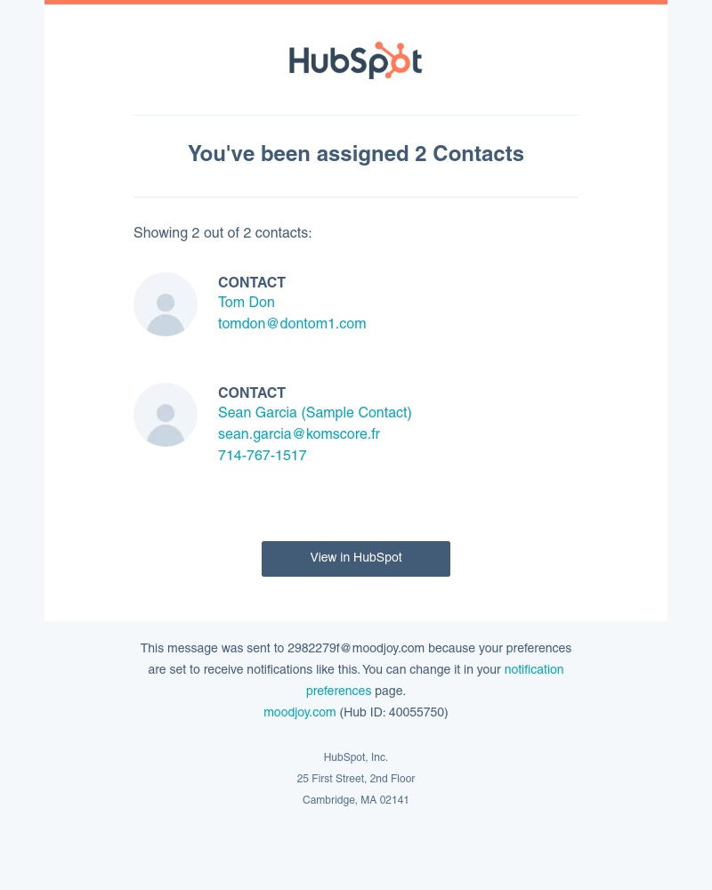 HubSpot CRM - You've been assigned 2 Contacts