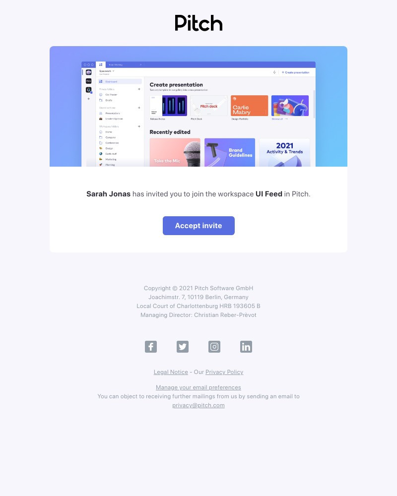 Pitch - You’ve been invited to a Pitch workspace!