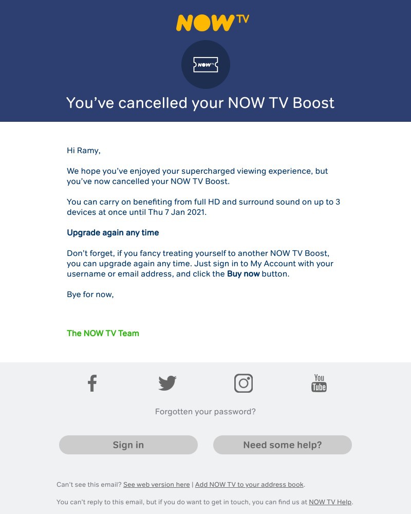 Now TV - You’ve cancelled your NOW TV Boost