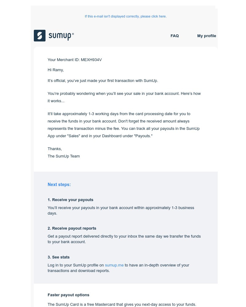 SumUp - You’ve just made your first transaction