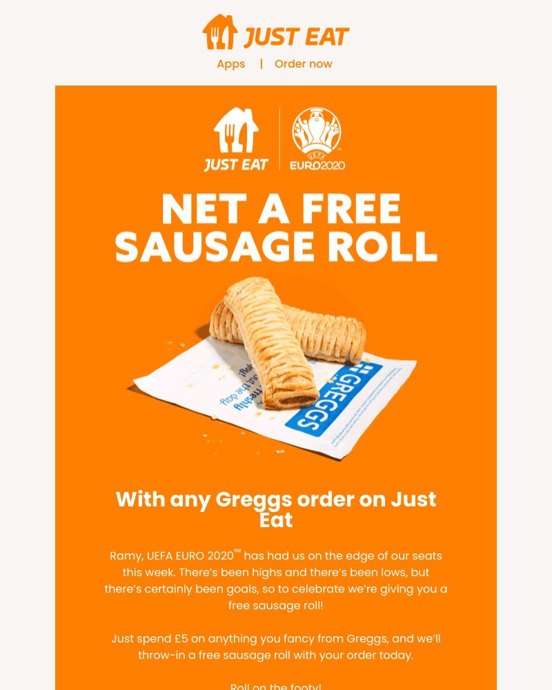 Just Eat - Youโve scored yourself a free sausage roll ๐โฝ