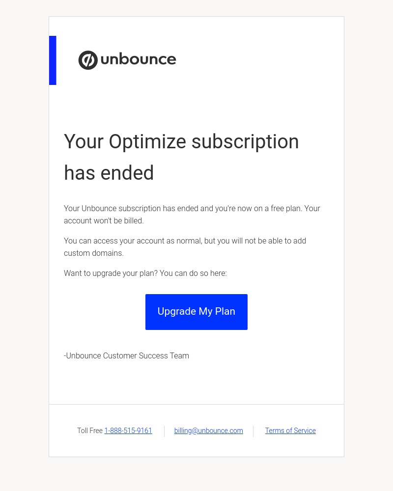 Unbounce - You've Successfully Cancelled Your Unbounce Subscription