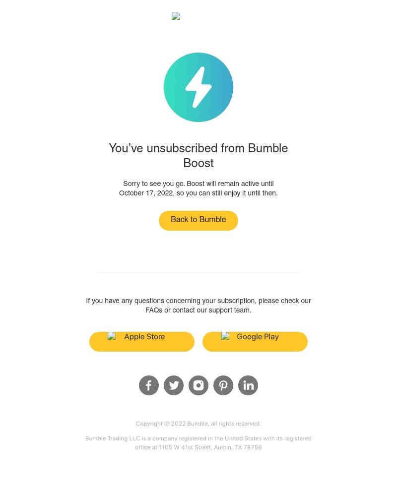 Bumble - You’ve unsubscribed from Bumble Boost