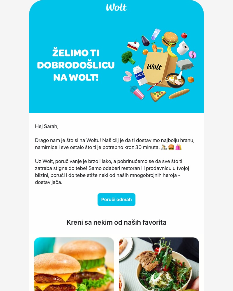 Wolt - Želimo ti dobrodošlicu u Wolt, Sarah!