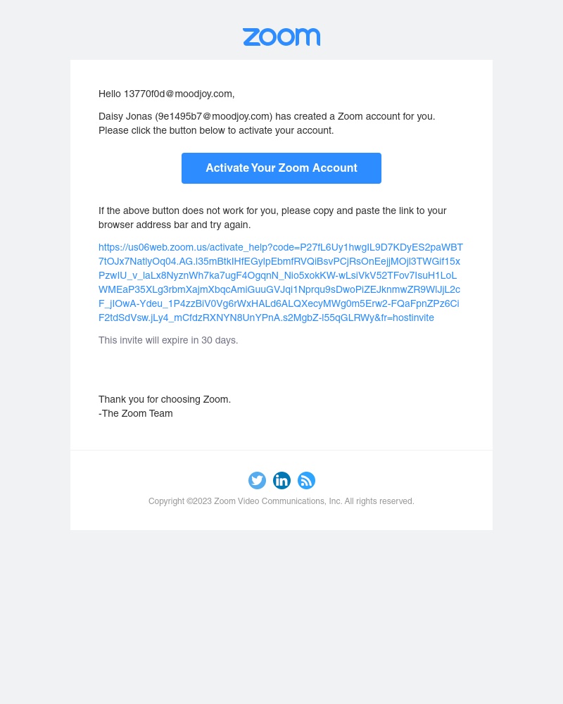 Zoom - Zoom account invitation