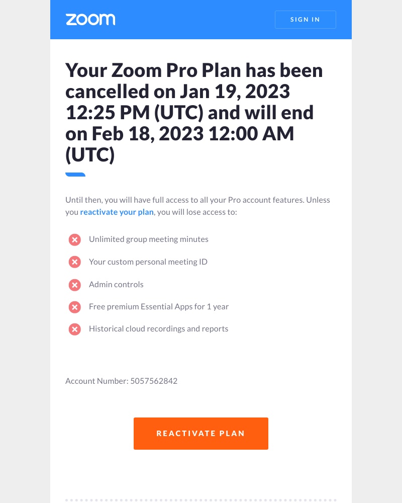 Zoom - Zoom Plans Cancellation Confirmation