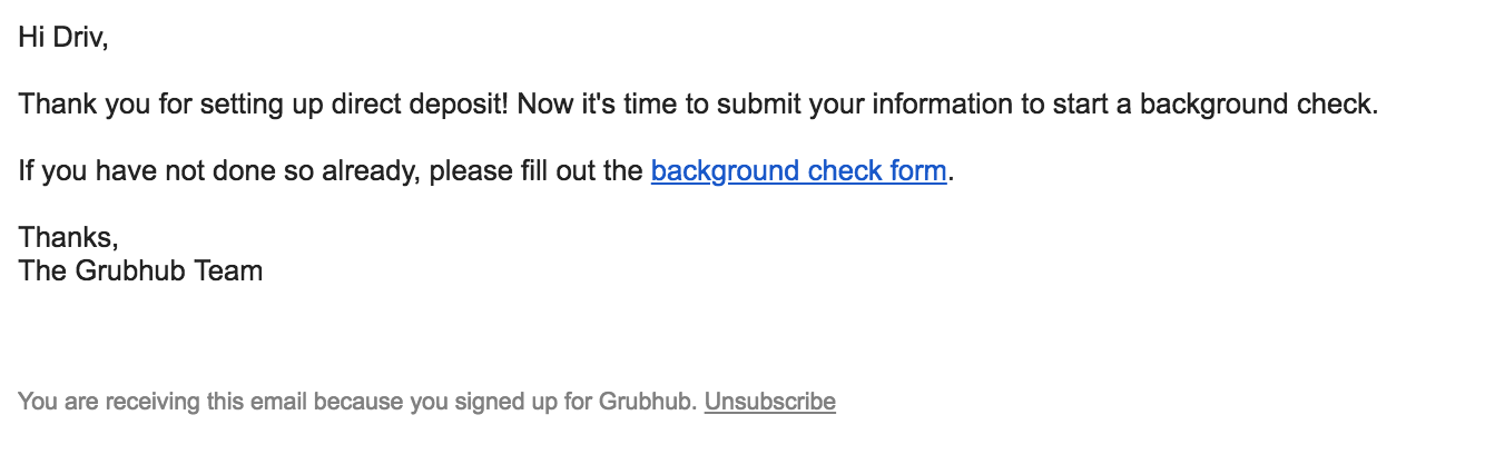 Grubhub - Application Update - Step 6 Background Check Authorization