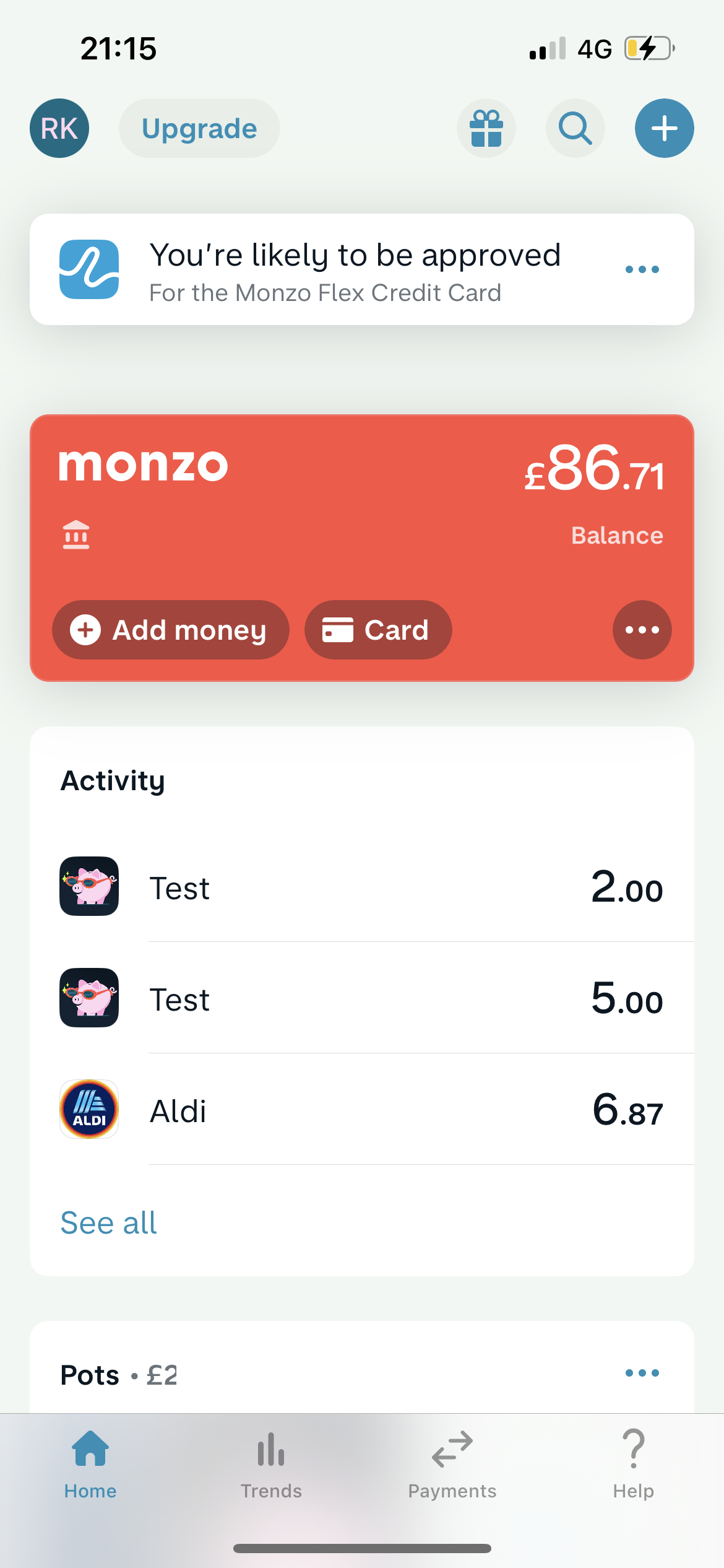 Requesting payment on Monzo video screenshot