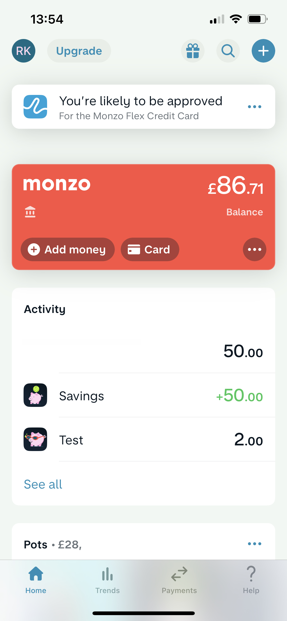 Sending currency on Monzo video screenshot