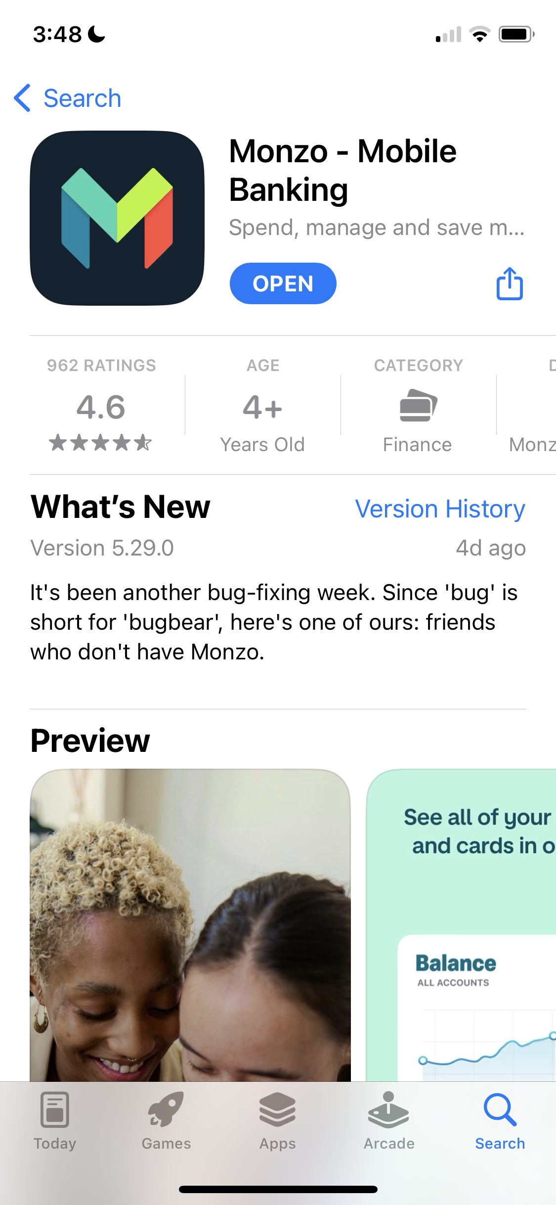 Monzo app store listing screenshot