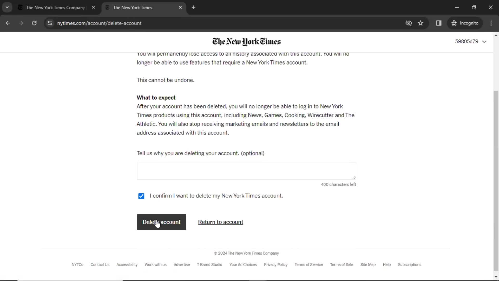 The New York Times confirm delete screenshot