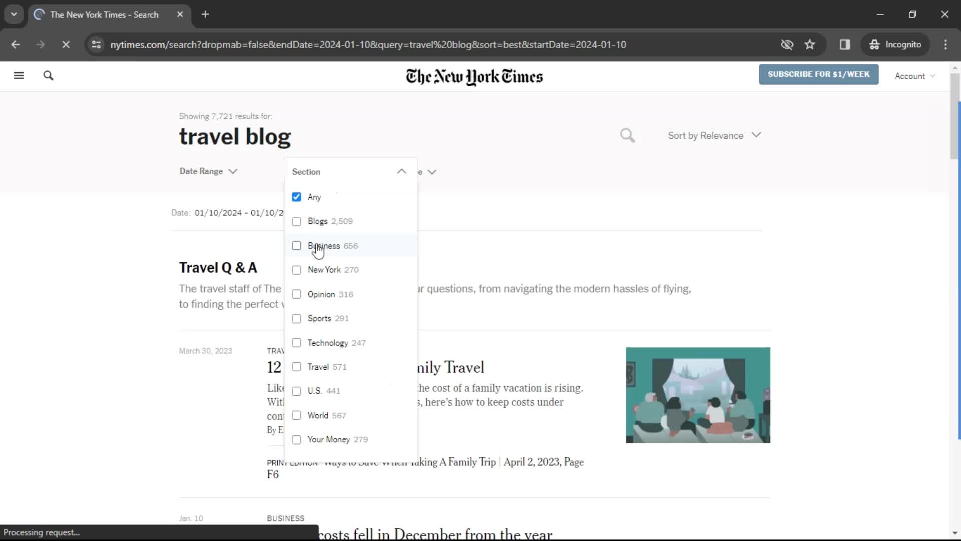 The New York Times filter screenshot