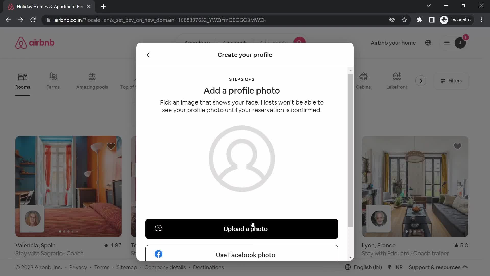 Airbnb add profile photo screenshot